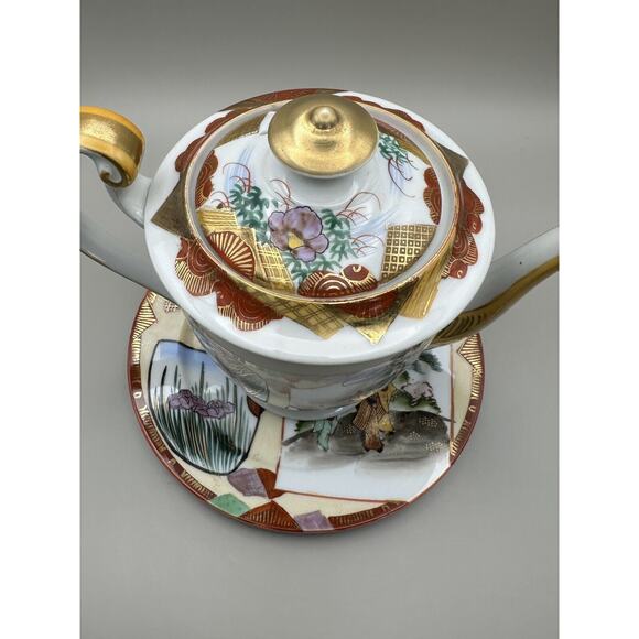 Vintage Kutani 7" Teapot and 8" Plate Geisha Pattern 1960s Japan - Picture 11 of 11